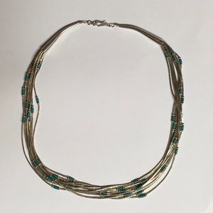Native American 10 Strand Liquid Silver&Turquoise